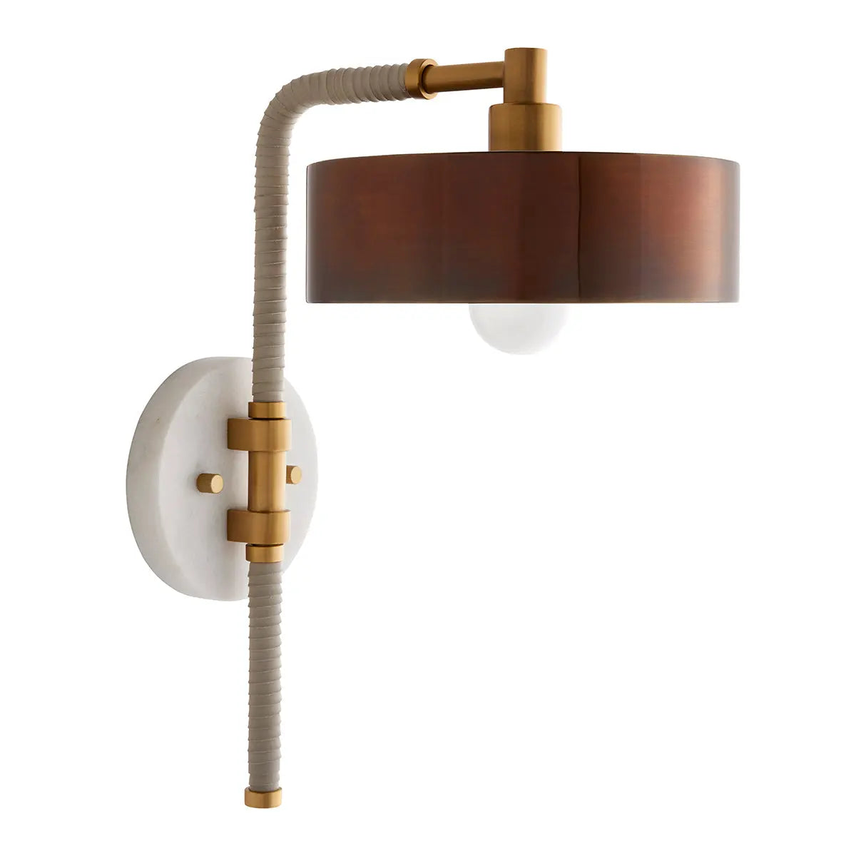 Aaron Antique Brass Wall Light with White Marble & Cream Leather by Arteriors