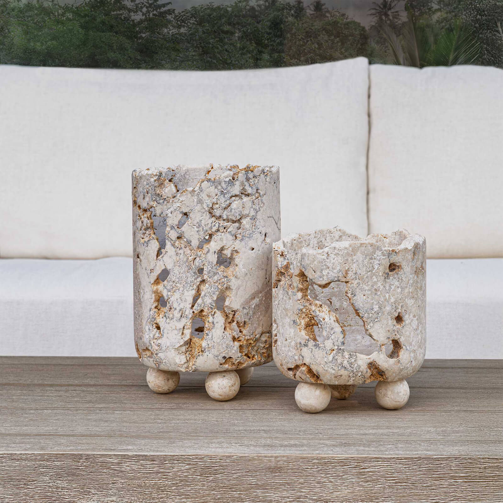 Quarried Stone Indoor-Outdoor Candleholders - Set of 2 by Uttermost