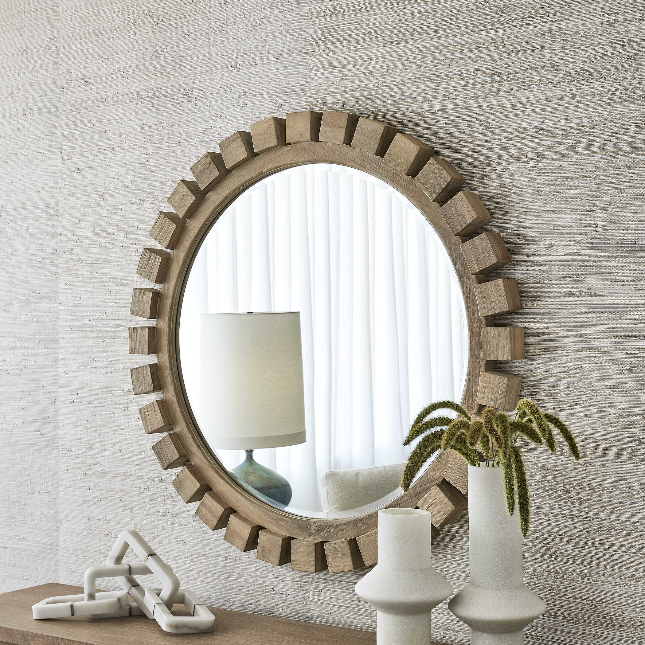 Around The Block Round Mirror in Natural by Uttermost
