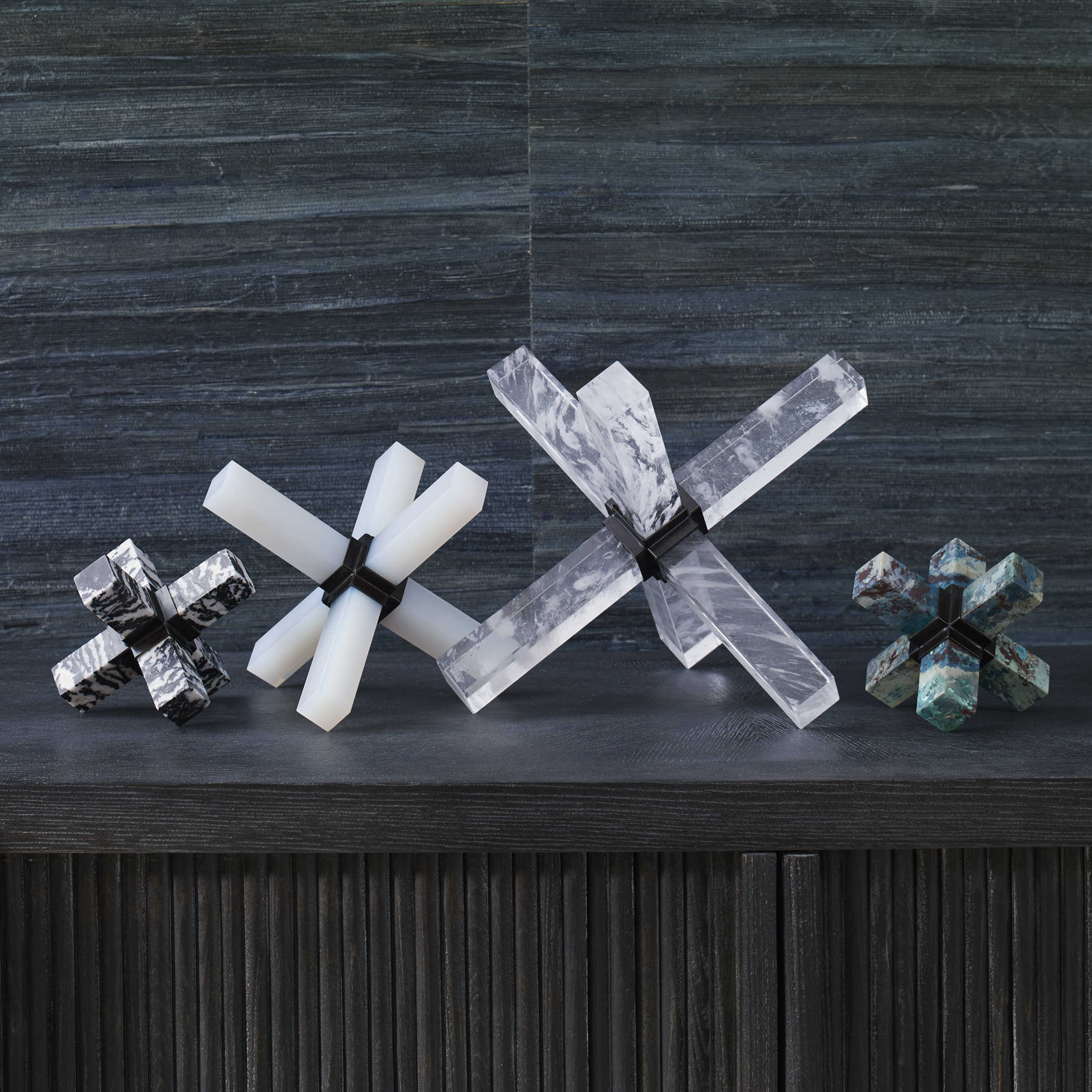 Double Cross Sculpture - Opaline Crystal by Uttermost