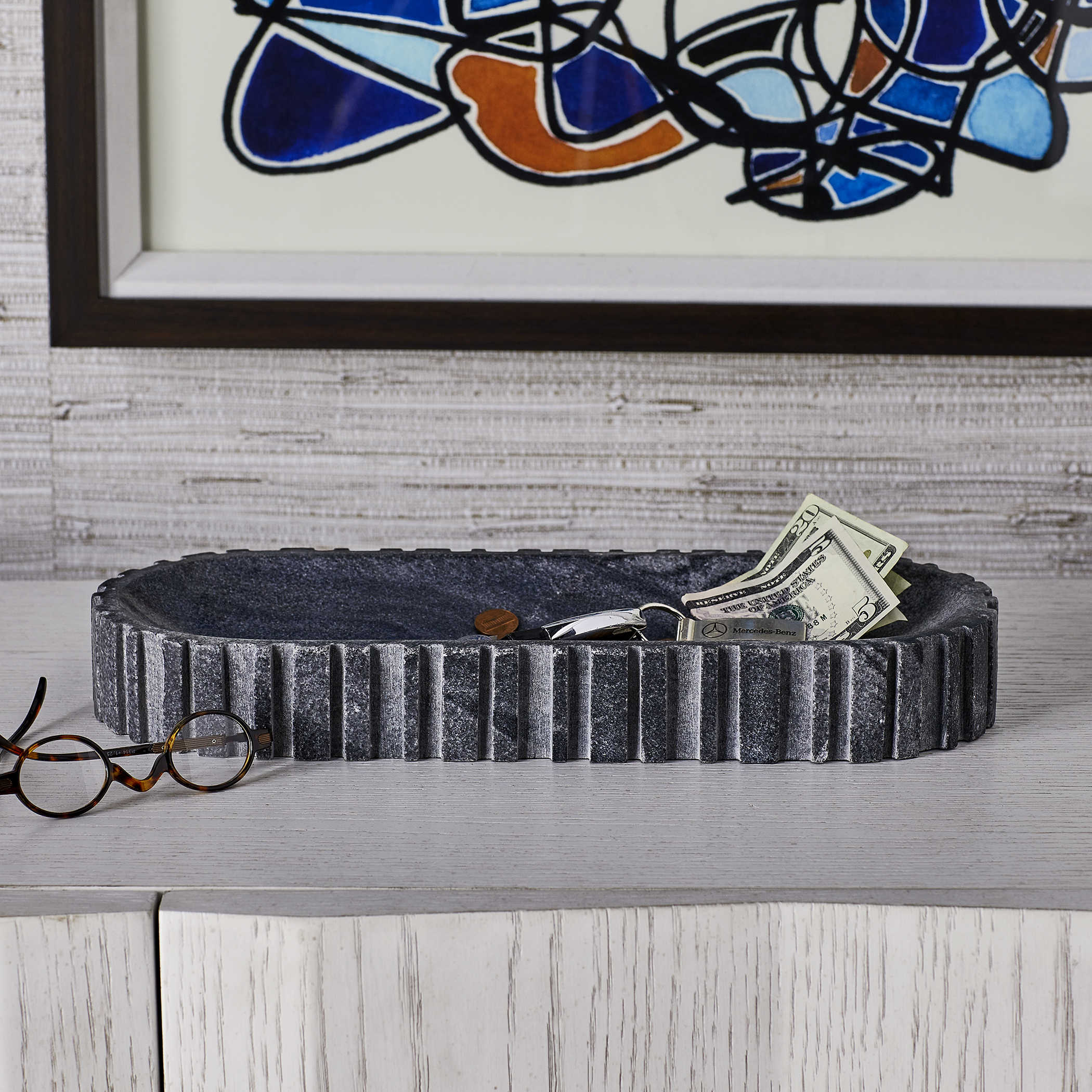 Big Pill Bowl/Tray - Black and White Marble by Uttermost