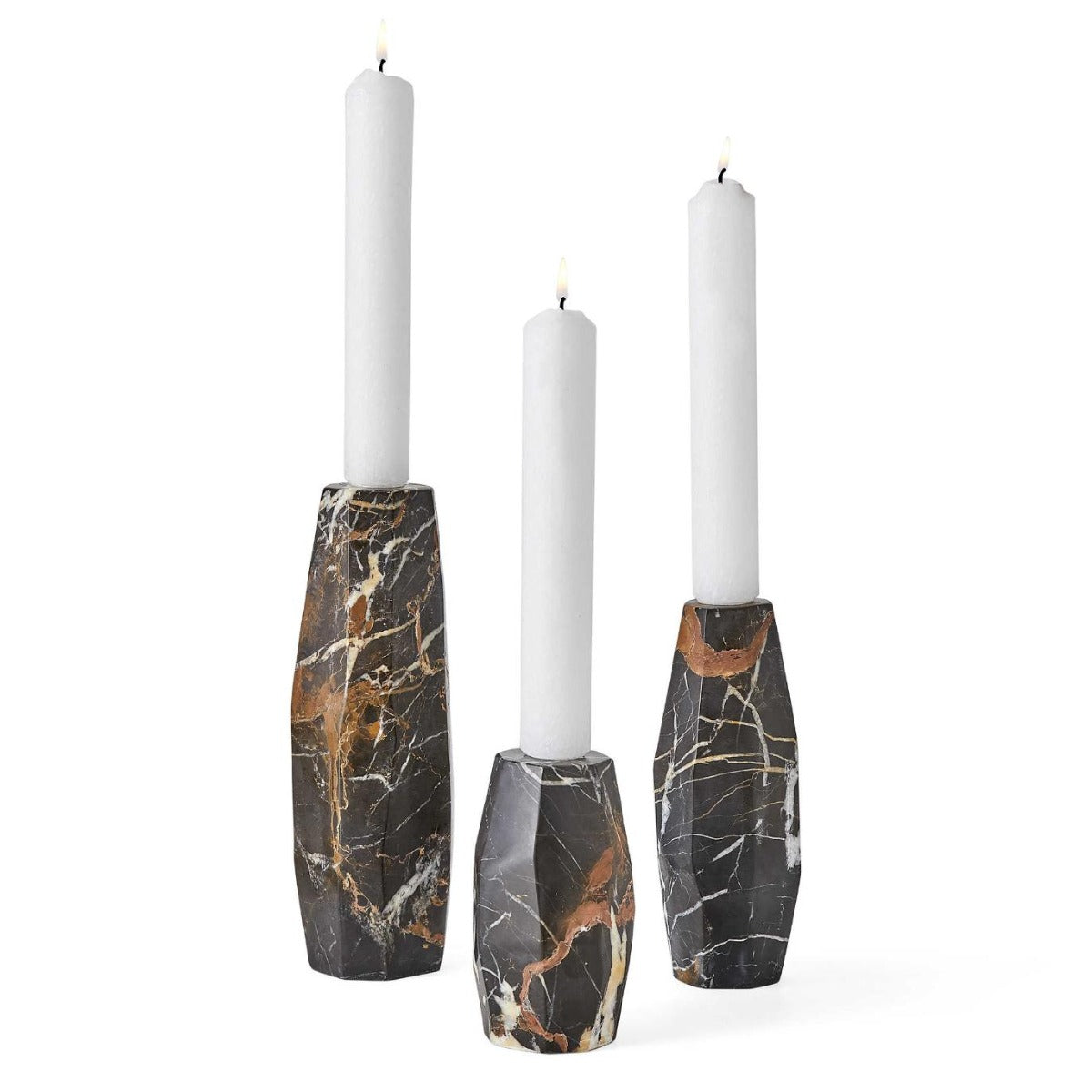 Multifaceted Taper Candleholders - Marble - Set of 3 by Uttermost