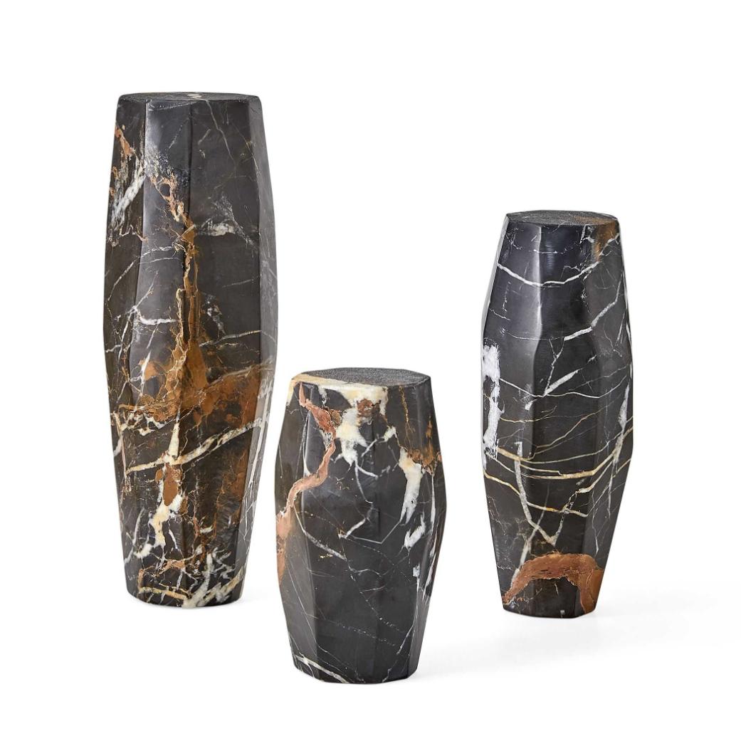 Multifaceted Taper Candleholders - Marble - Set of 3 by Uttermost