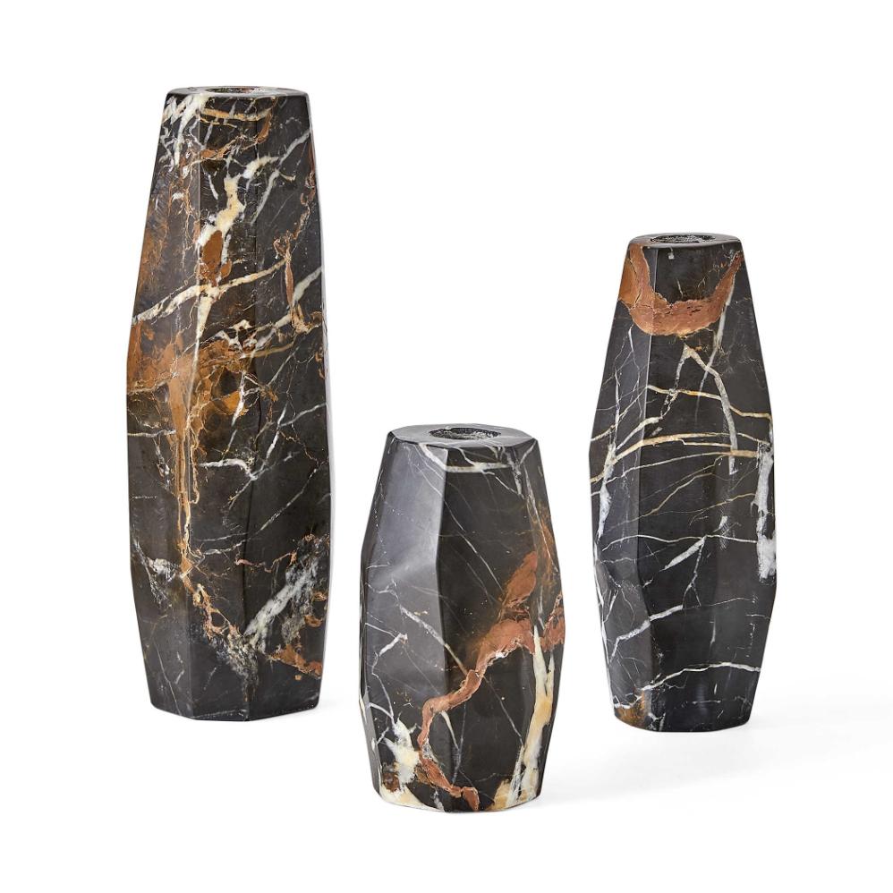 Multifaceted Taper Candleholders - Marble - Set of 3 by Uttermost