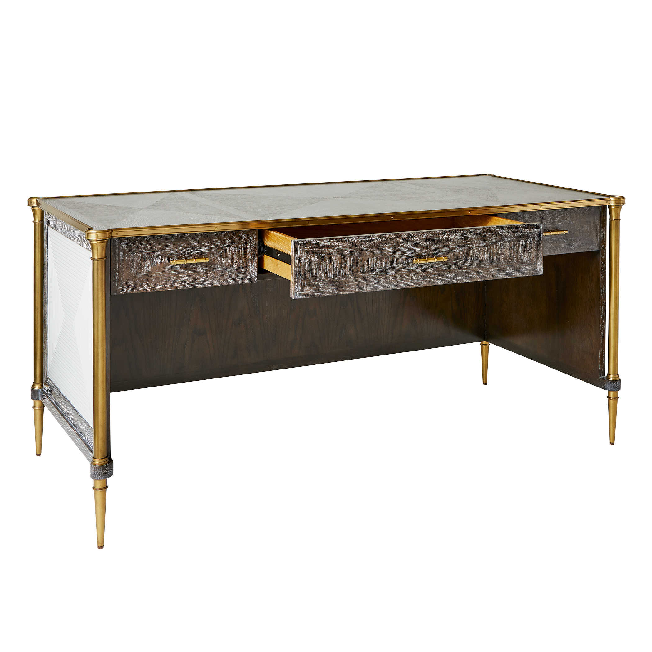 Let It Drop Fluted Oak Writing Desk with Brass Accents by Uttermost