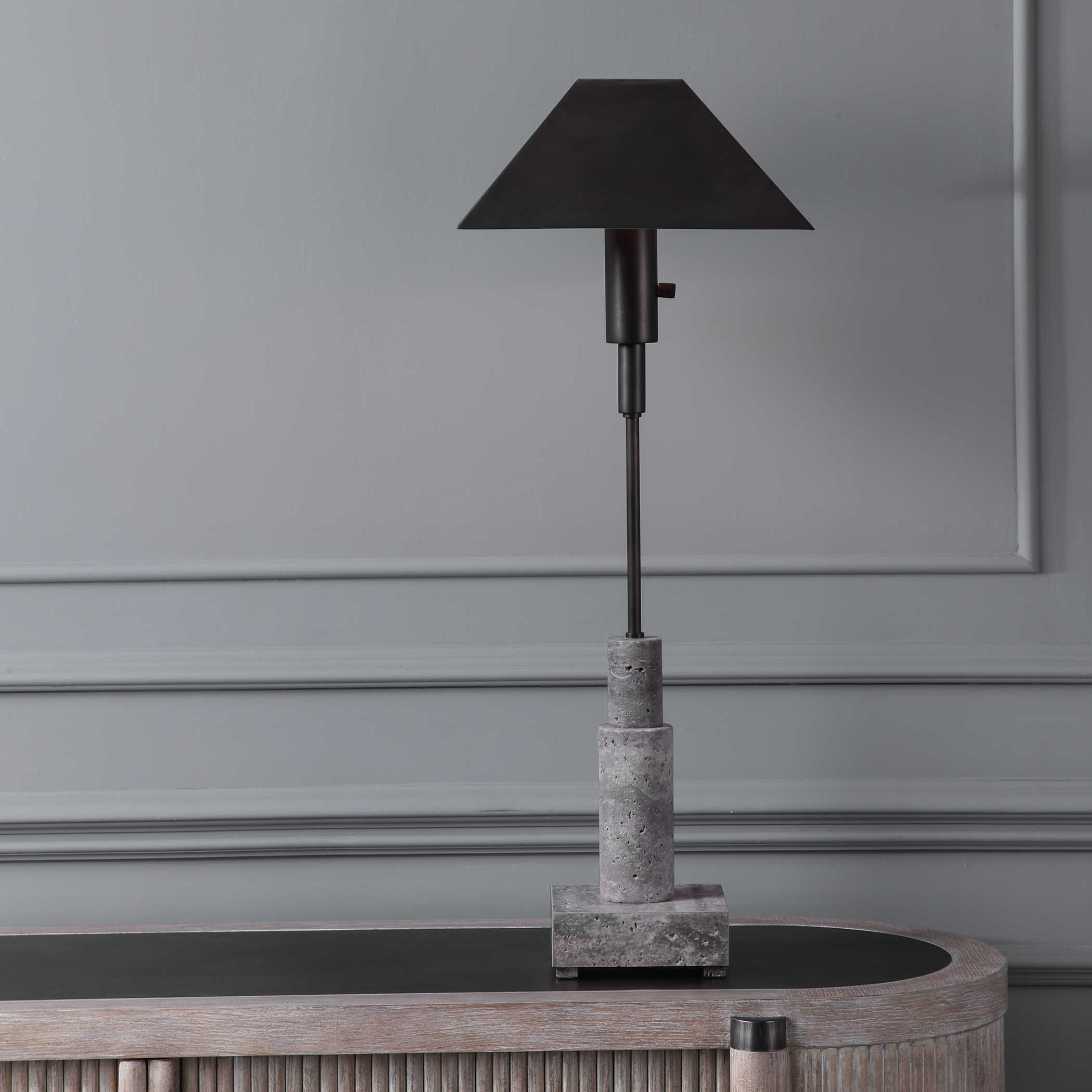Telescope Buffet Lamp in Grey Travertine by Uttermost
