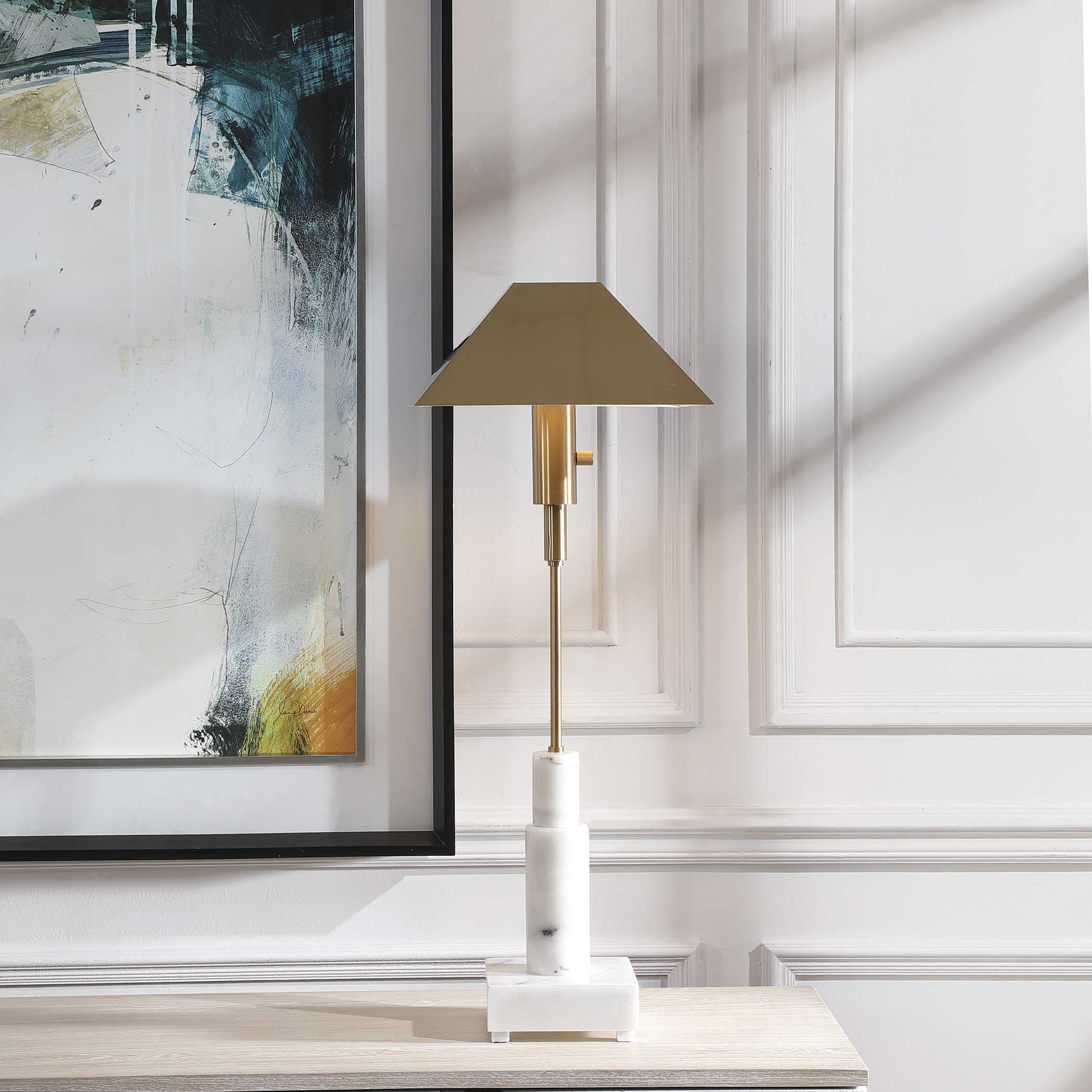 Telescope Buffet Lamp in White Marble by Uttermost