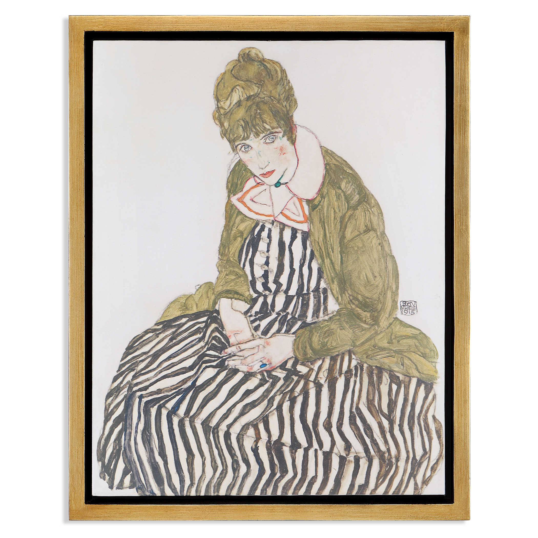 Edith with Striped Dress, Sitting, 1915 Framed Canvas by Uttermost