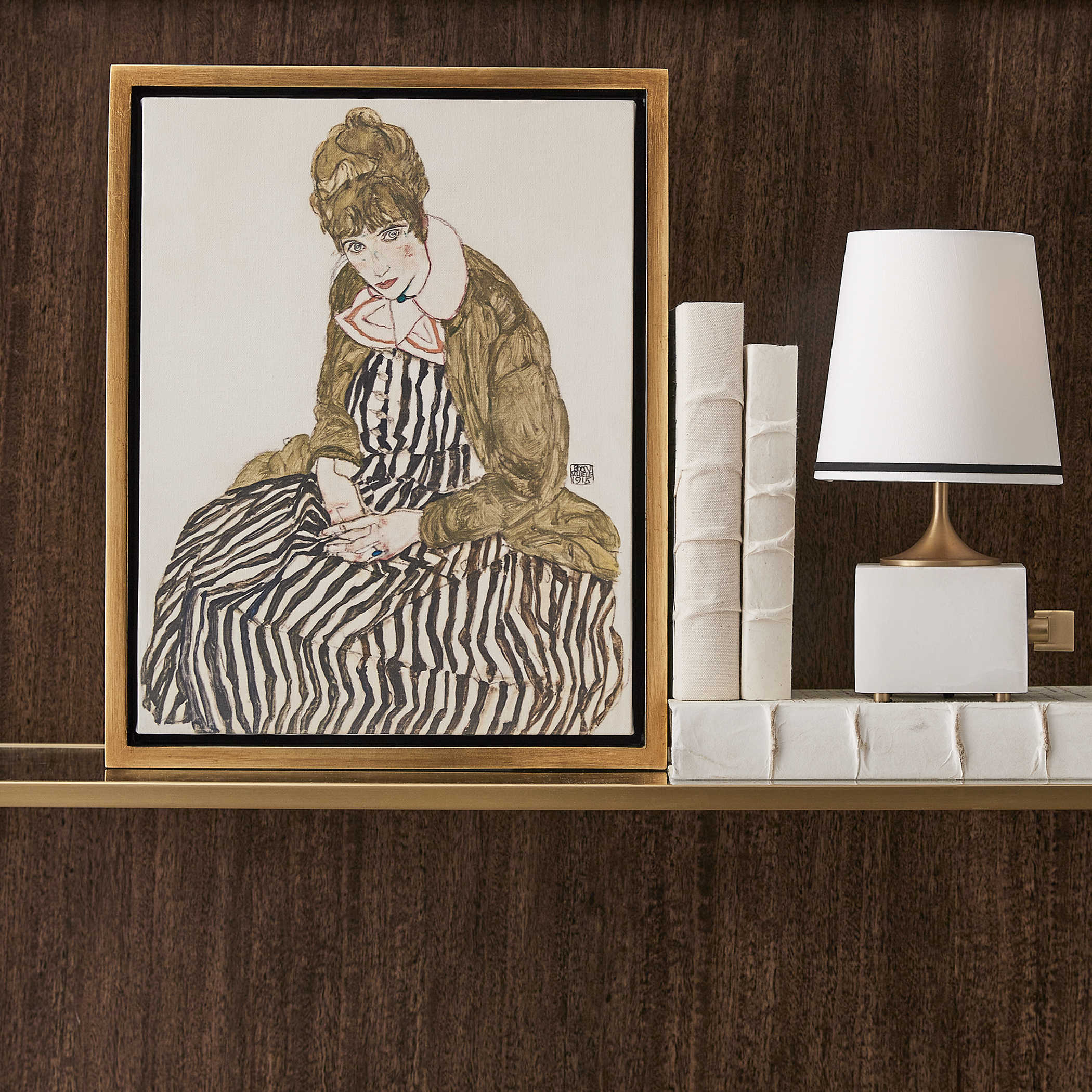 Edith with Striped Dress, Sitting, 1915 Framed Canvas by Uttermost