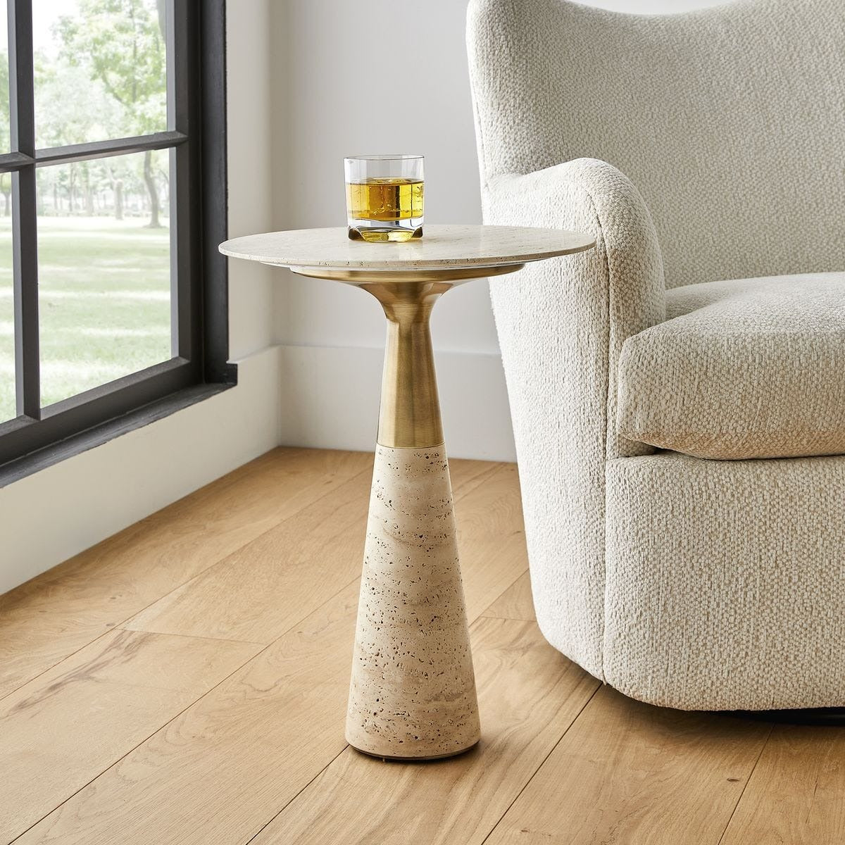 Pier Accent Table - Beige Travertine by Uttermost