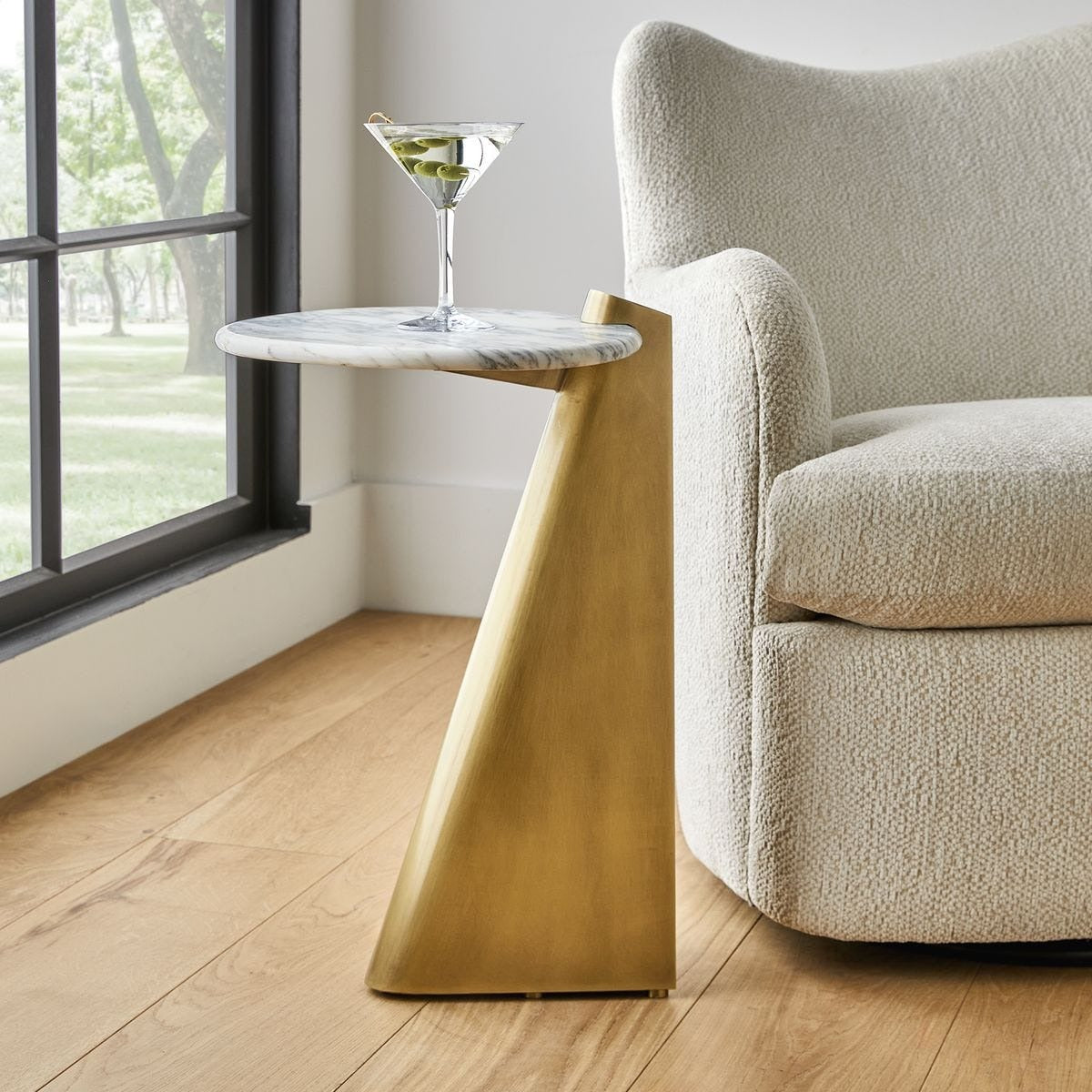 Strum Accent Table in Arabescato Marble by Uttermost