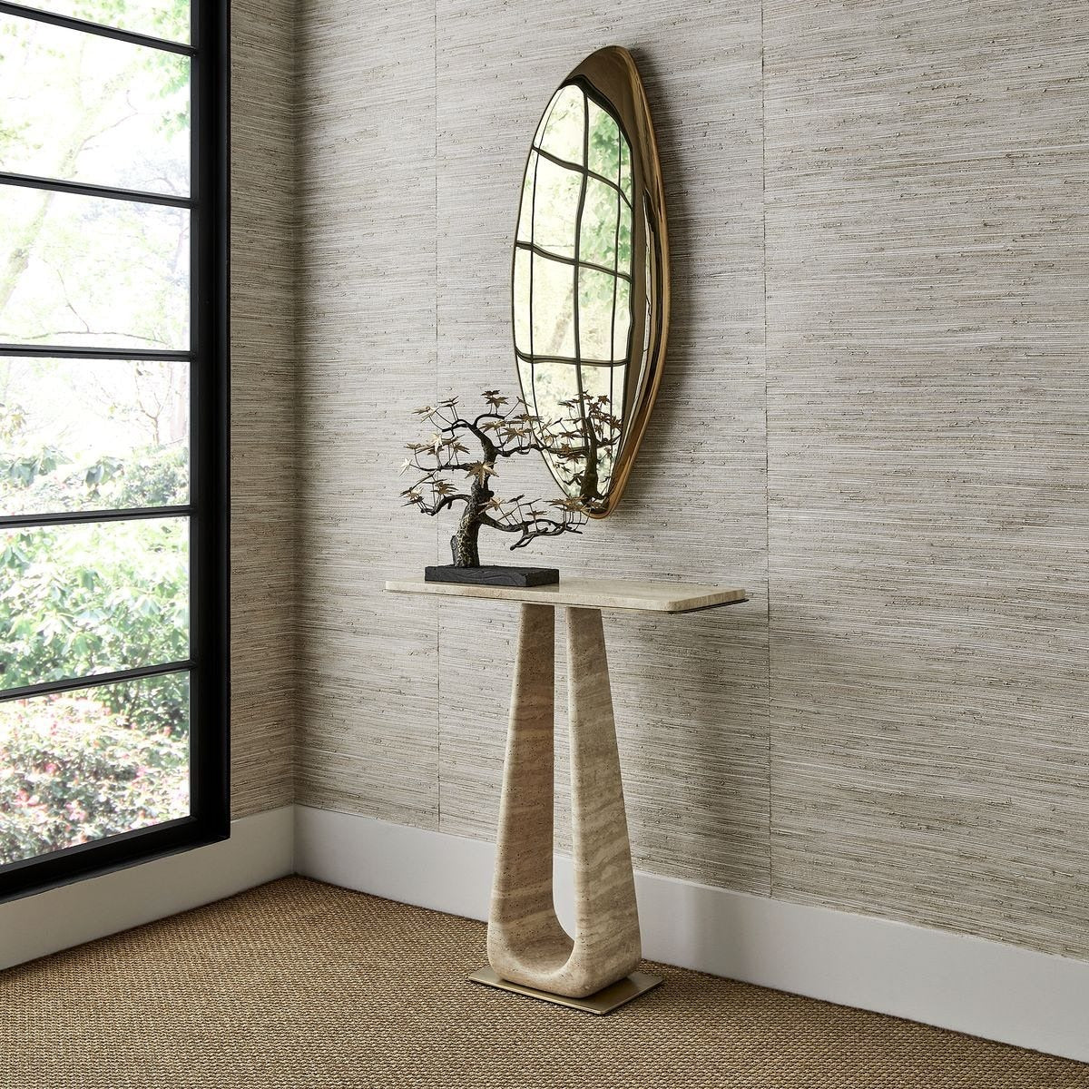About Turn Console Table in Travertine by Uttermost