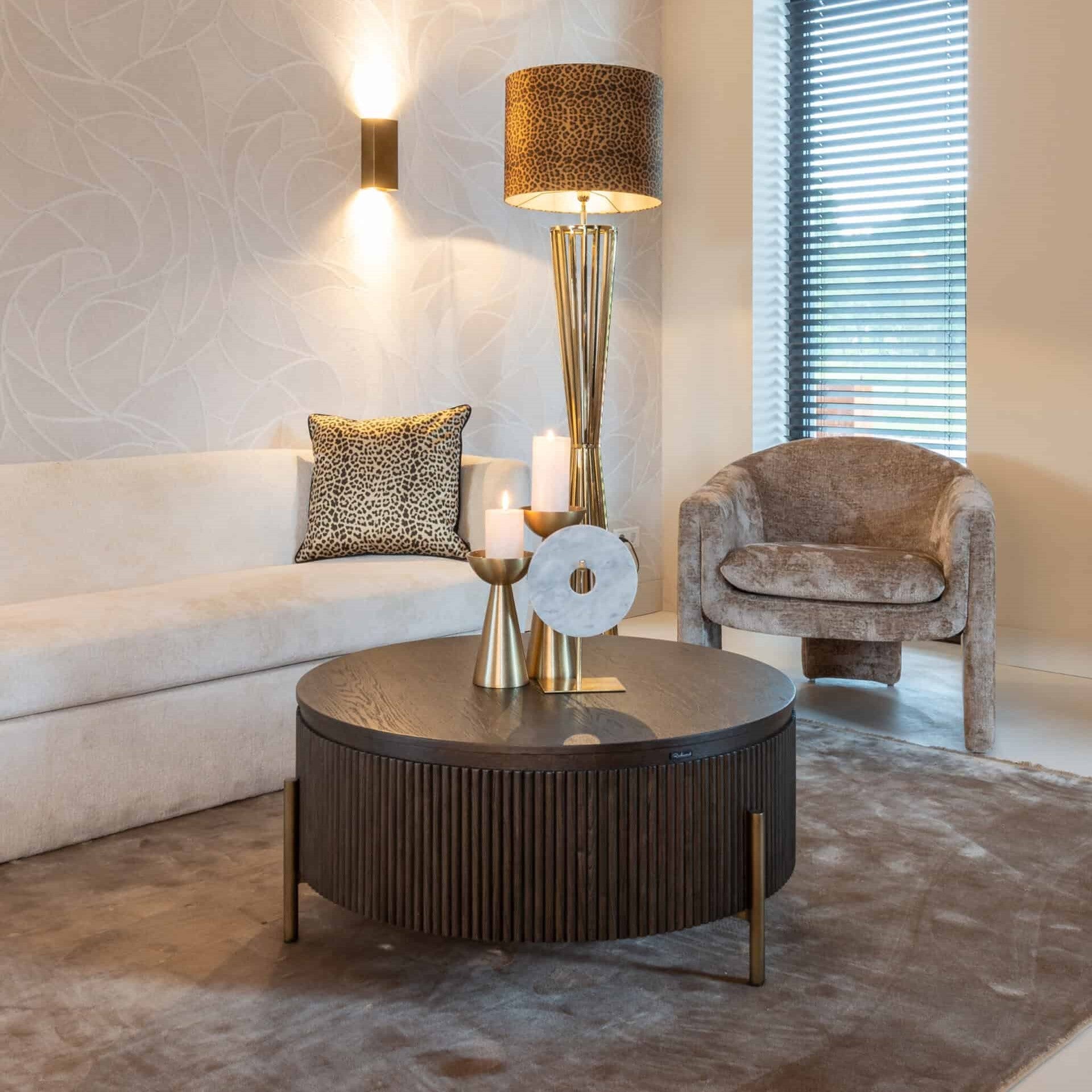 Luxor Coffee Table Frame Iron & Brown Fluted Oak Base by Richmond Interiors