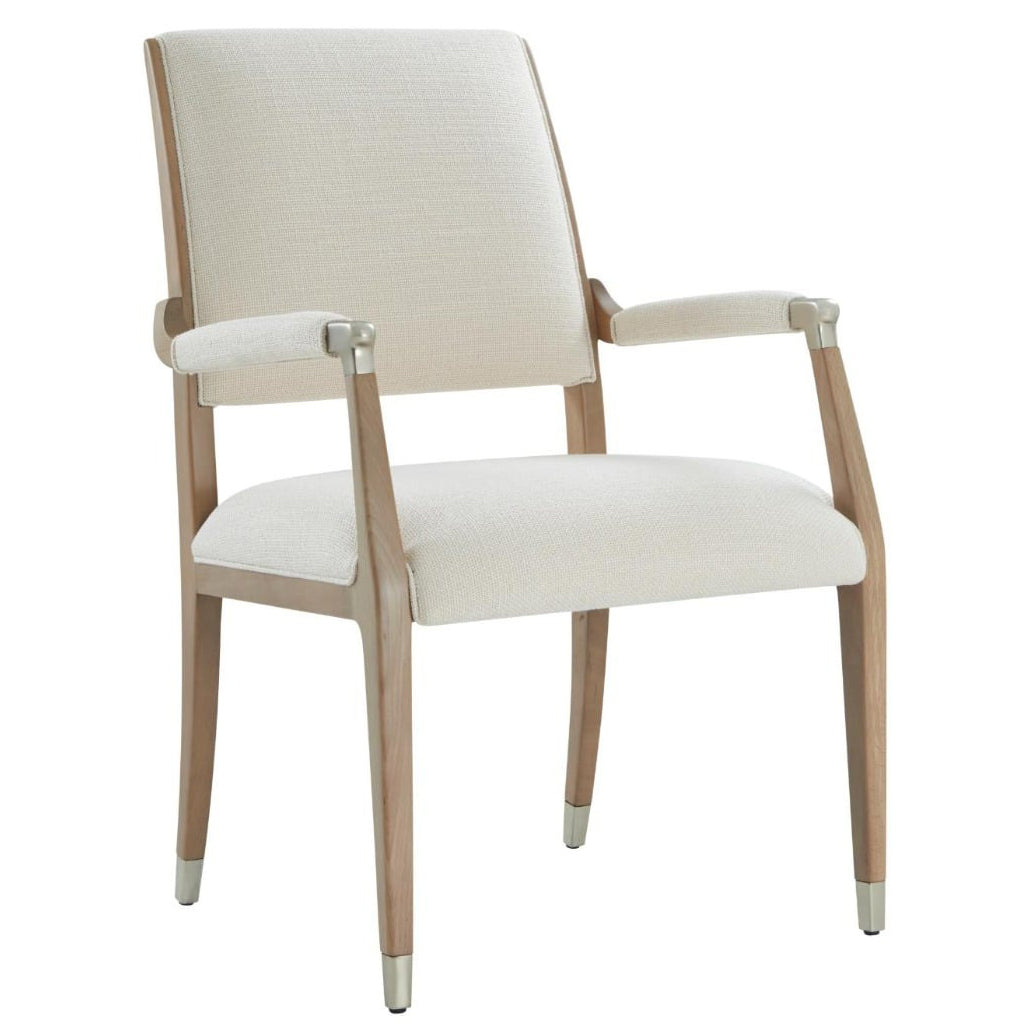 Origins Wooden Upholstered Dining Arm Chair in Sesame by Theodore Alexander