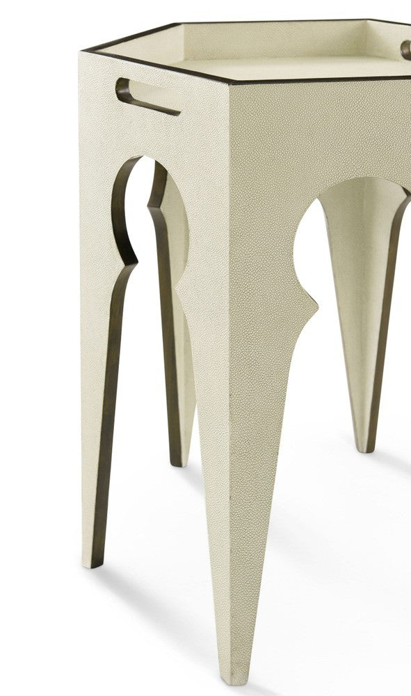 Radium Hexagonal Accent Table in Overcast by Theodore Alexander