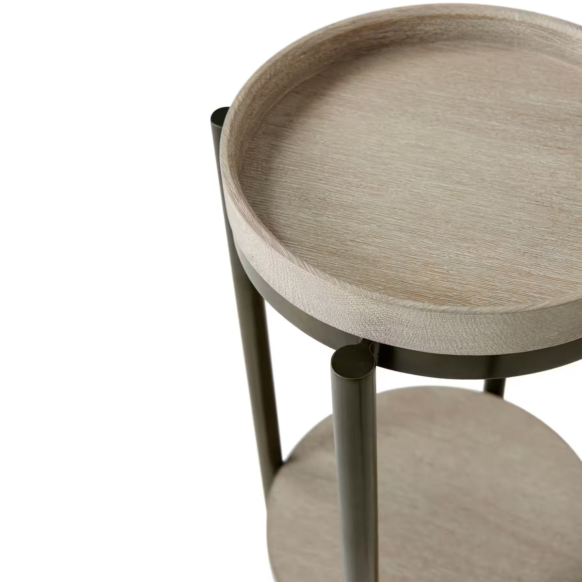 Repose Iron Drink Table in Grey Oak by Theodore Alexander