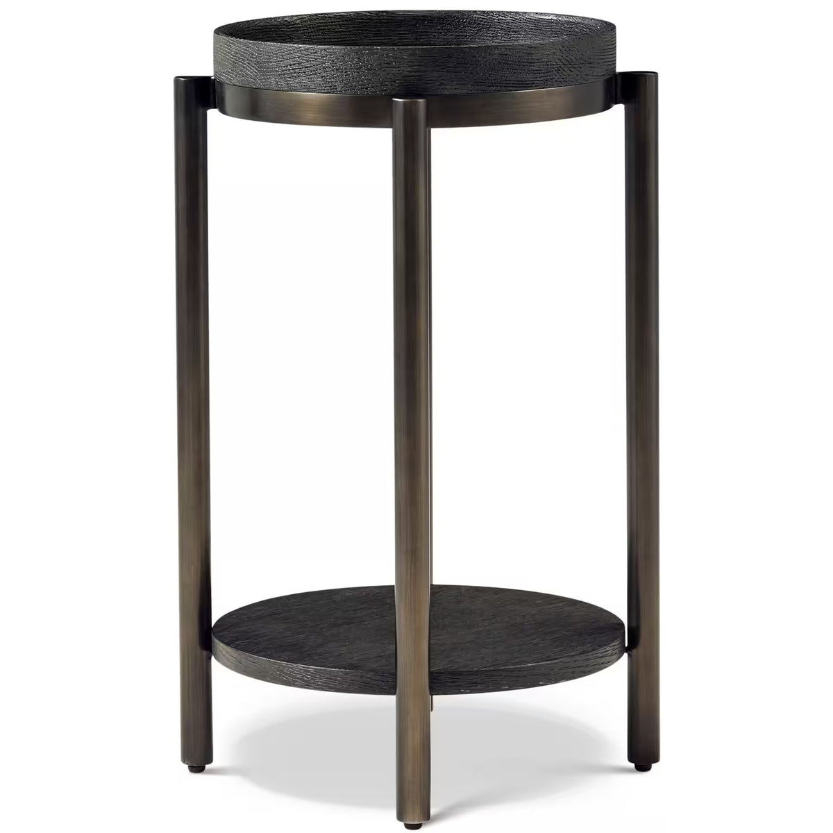 Repose Iron Drink Table in Charcoal Oak by Theodore Alexander