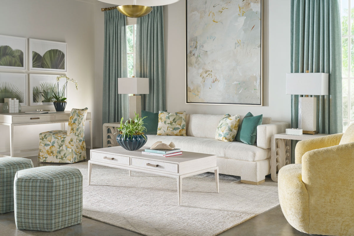 Singer Coffee Table with Wallpaper Drawer Fronts by Theodore Alexander