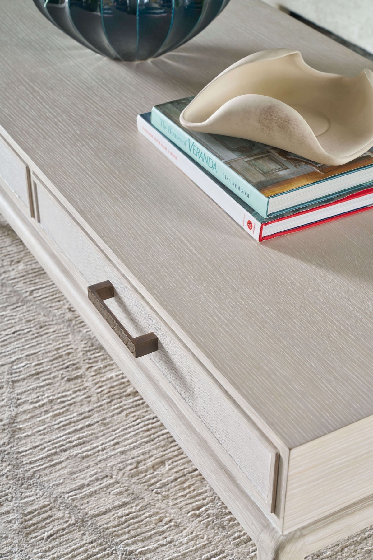 Singer Coffee Table with Wallpaper Drawer Fronts by Theodore Alexander