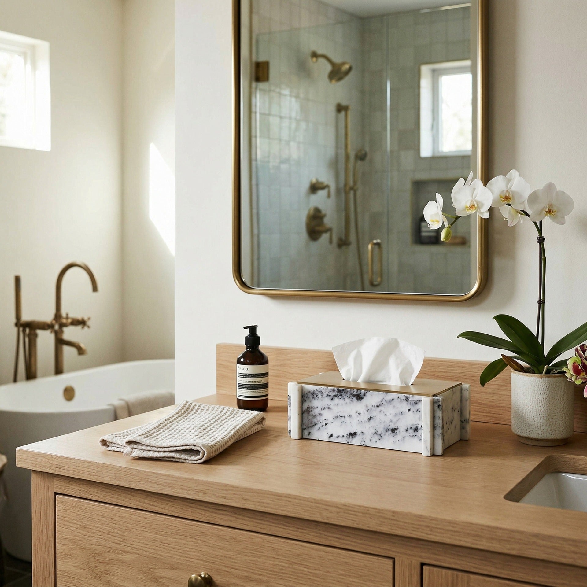 Tissue Holder in White Marble by Keiichi