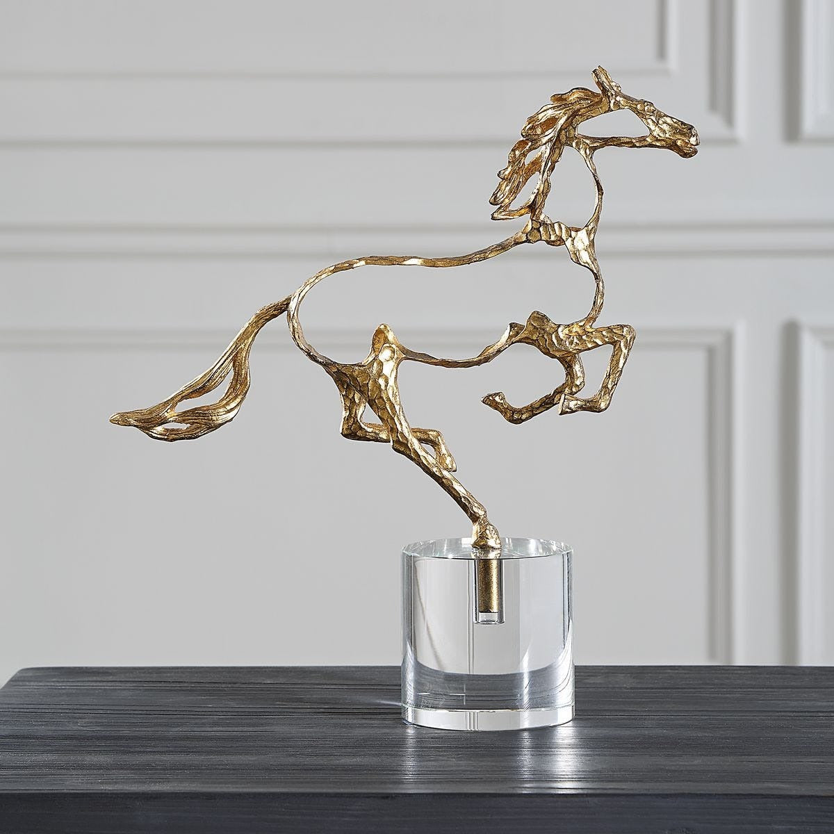 Gallop Brass Horse Sculpture on Crystal Base by Uttermost