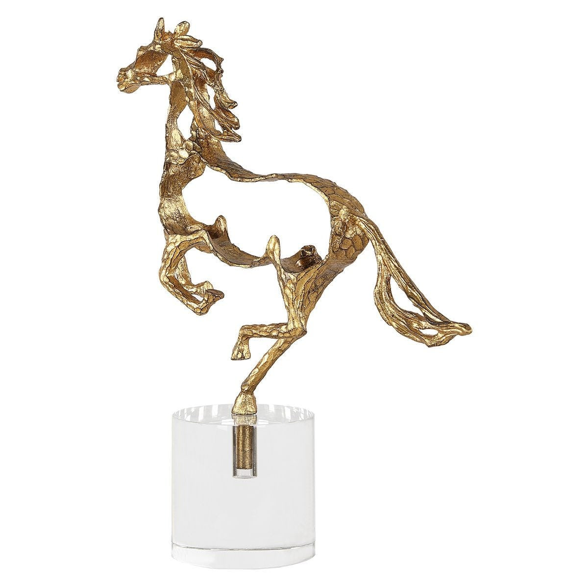 Gallop Brass Horse Sculpture on Crystal Base by Uttermost