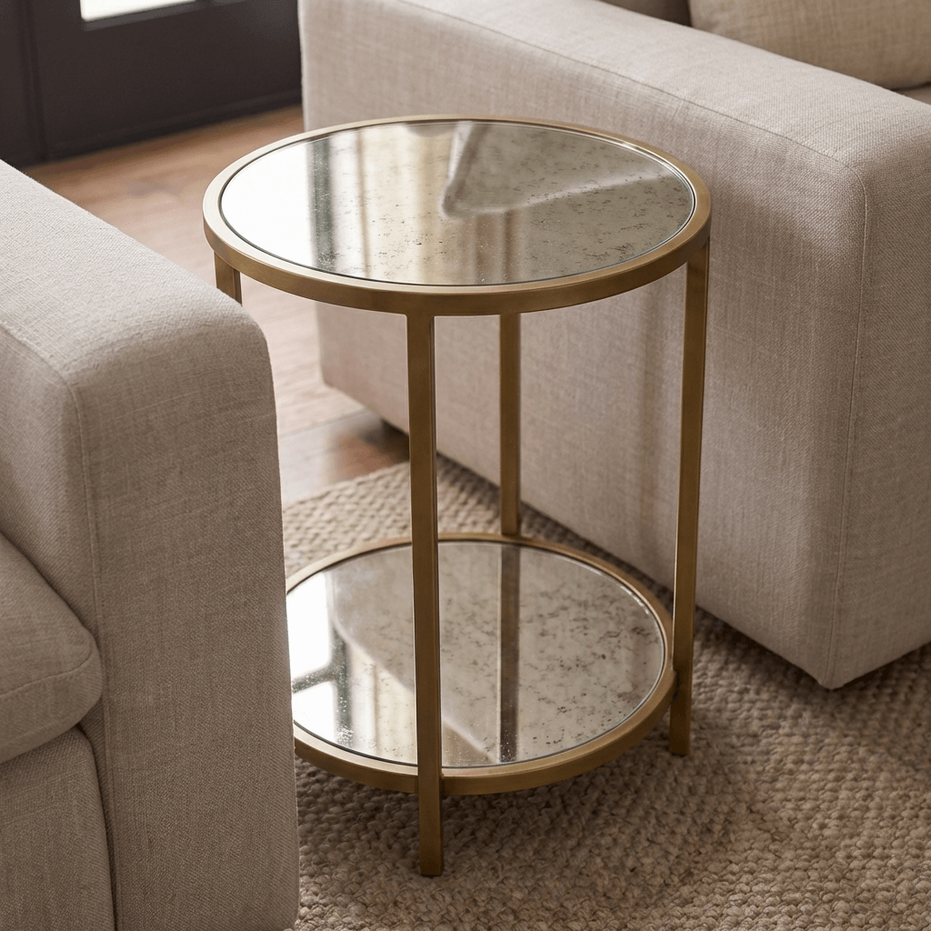 Upton Round Side Table in Antique Brass by Keiichi