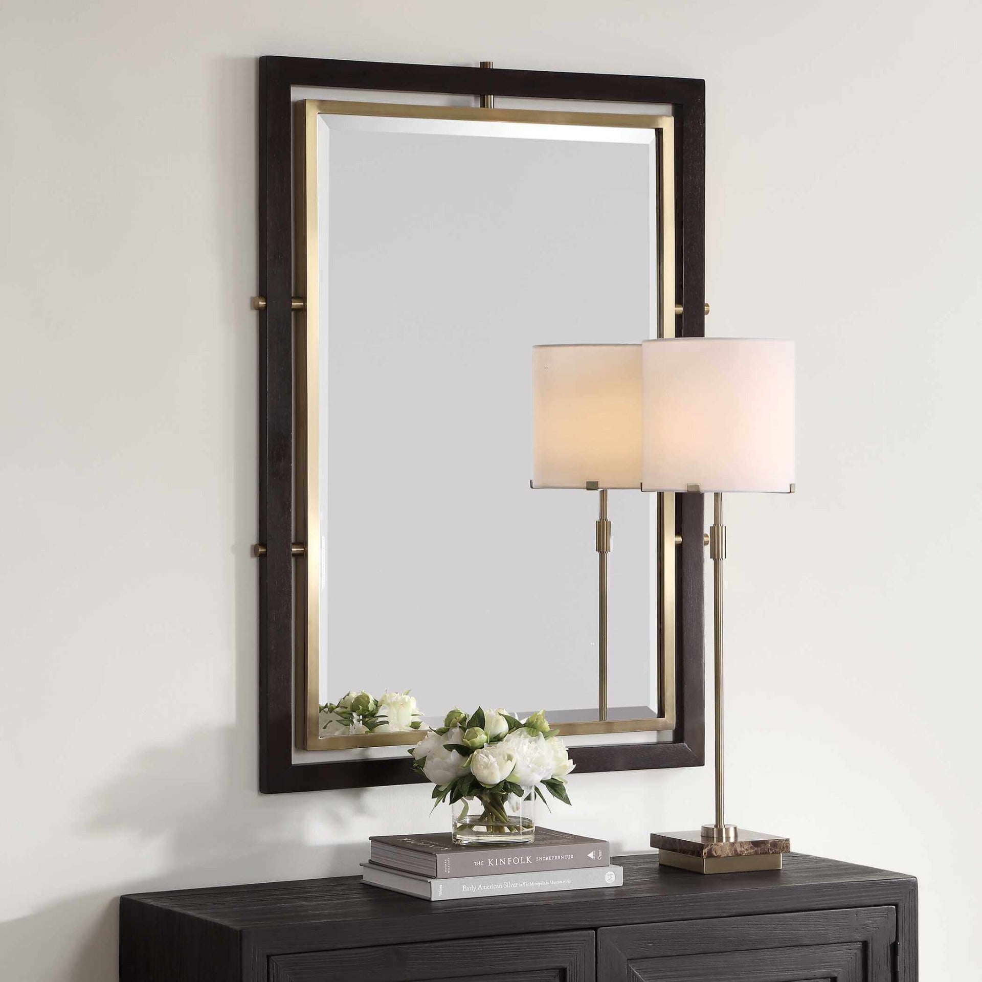 Bach Walnut & Brass Rectangle Mirror by Uttermost