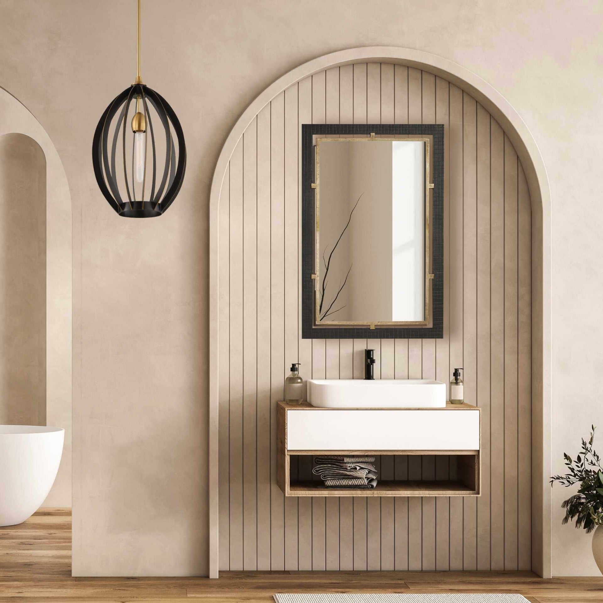 Guerra Walnut & Brass Mirror by Uttermost