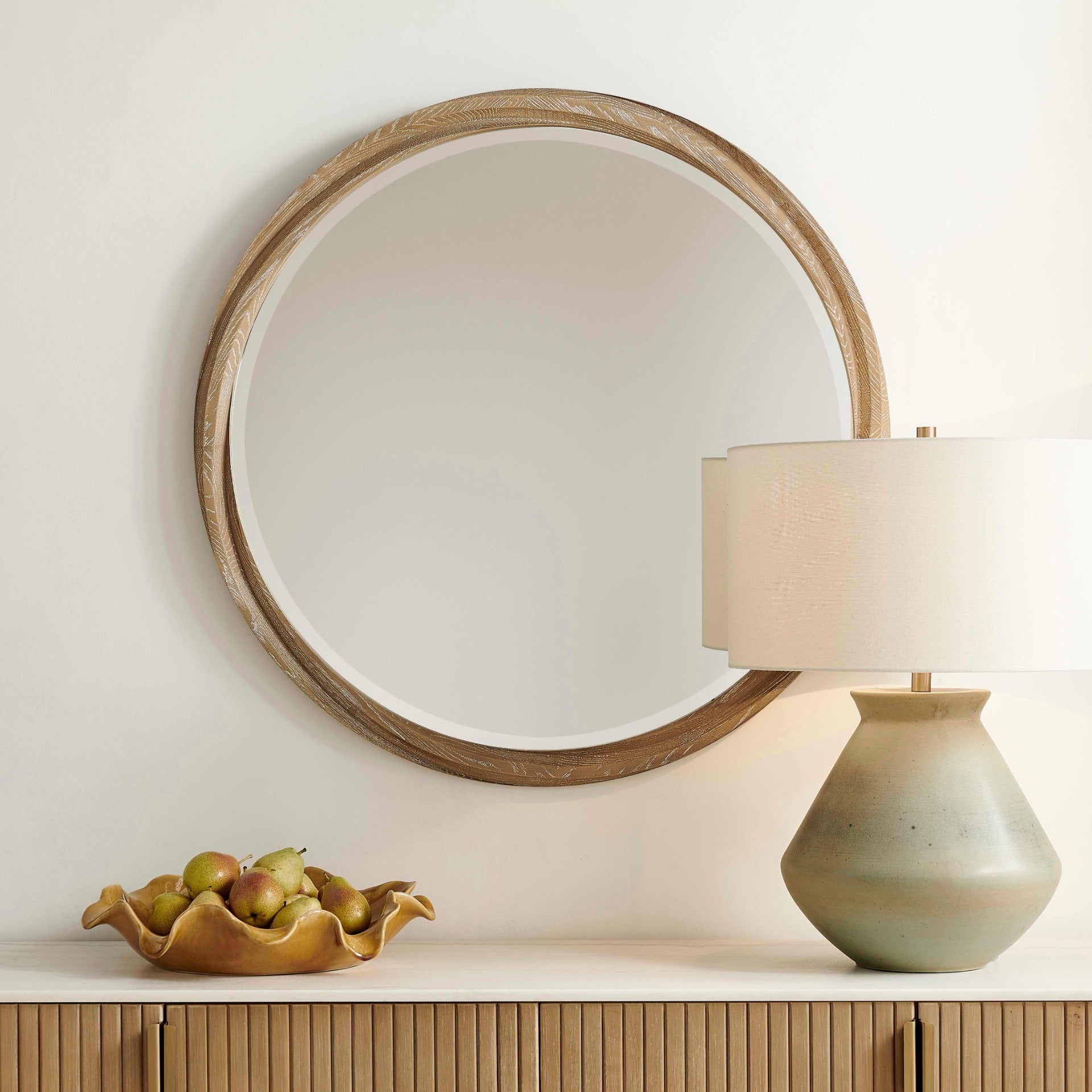 Landry Round Light Wood Mirror by Uttermost