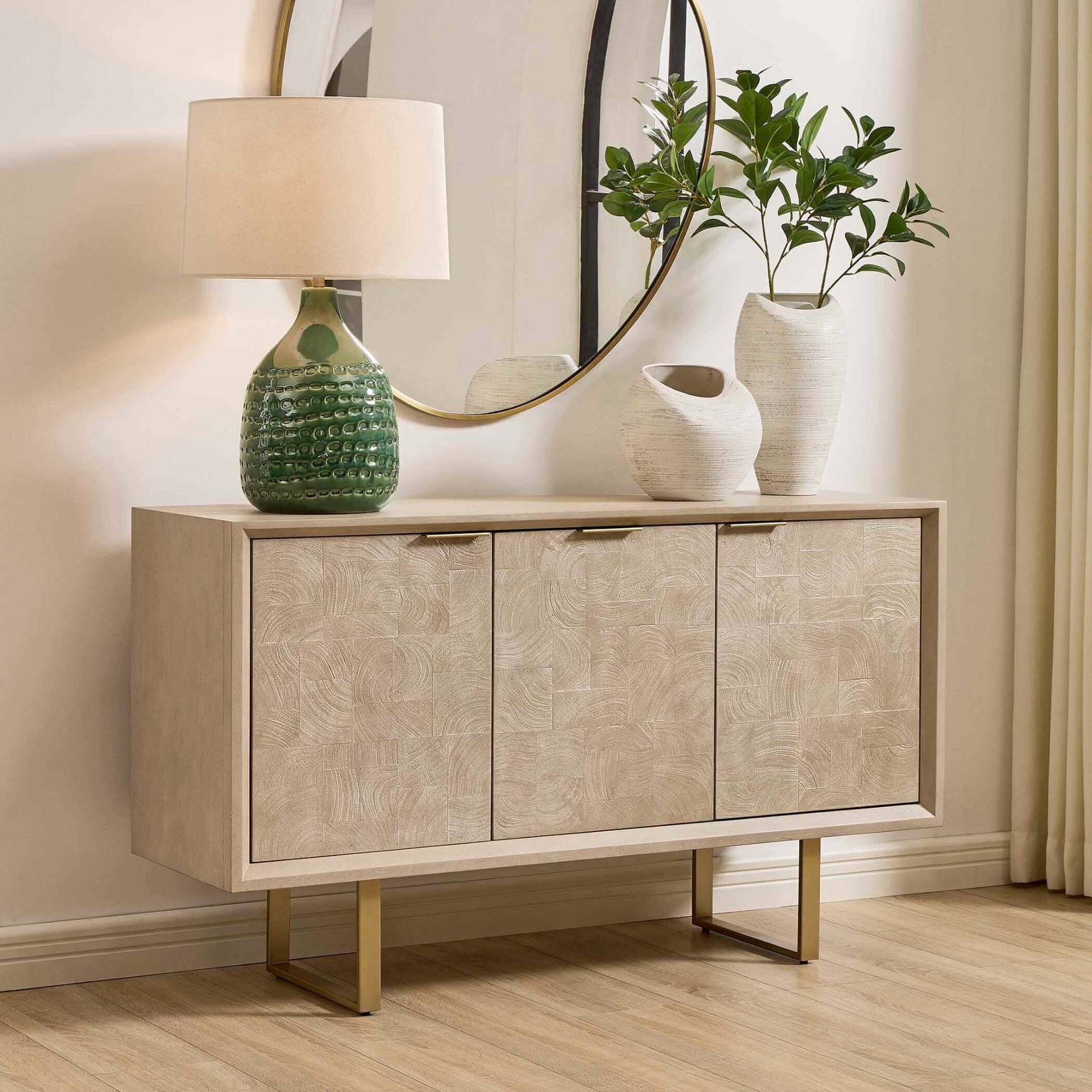 Maeva 3 Door Light Wood Cabinet by Uttermost