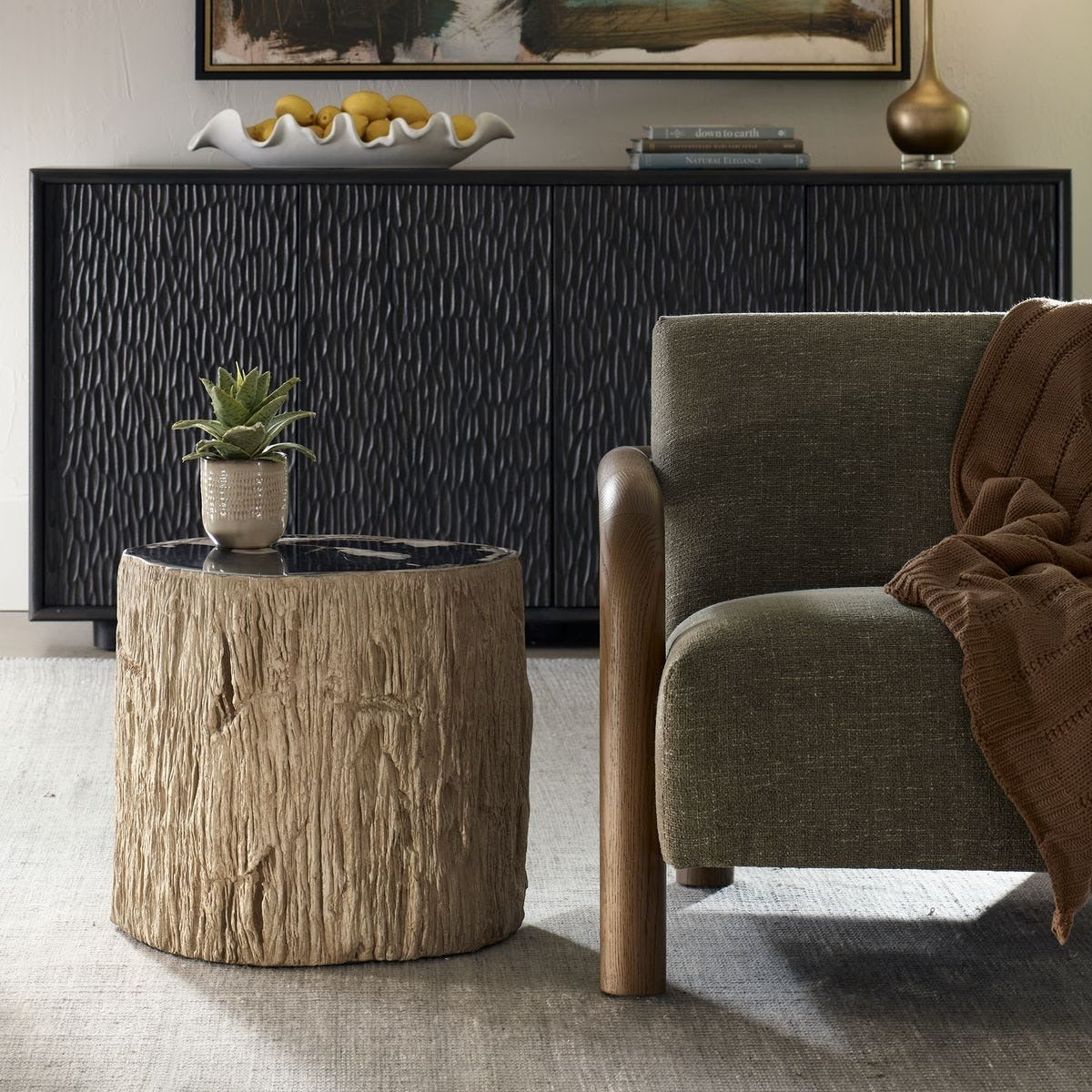 Arco Top Accent Table in Petrified Wood by Uttermost