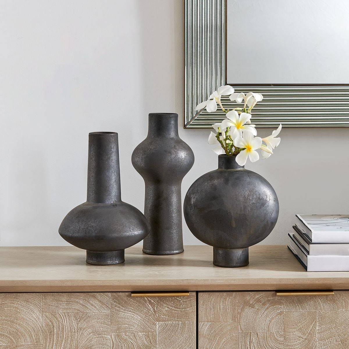 Charcoal Bloom Indoor-Outdoor Vases - Set of 3 by Uttermost