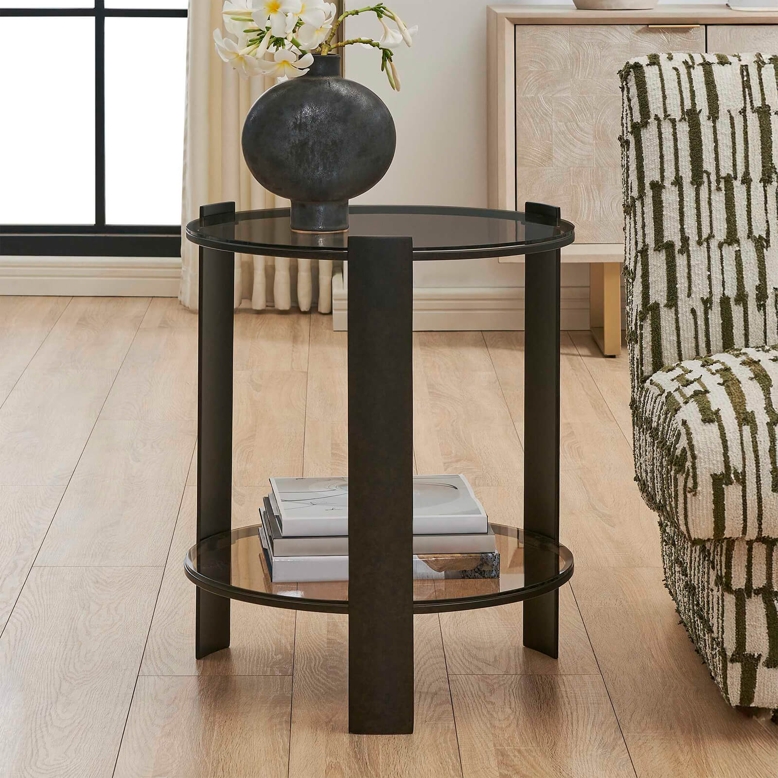 Hanson Side Table in Bronze and Dark Glass by Uttermost
