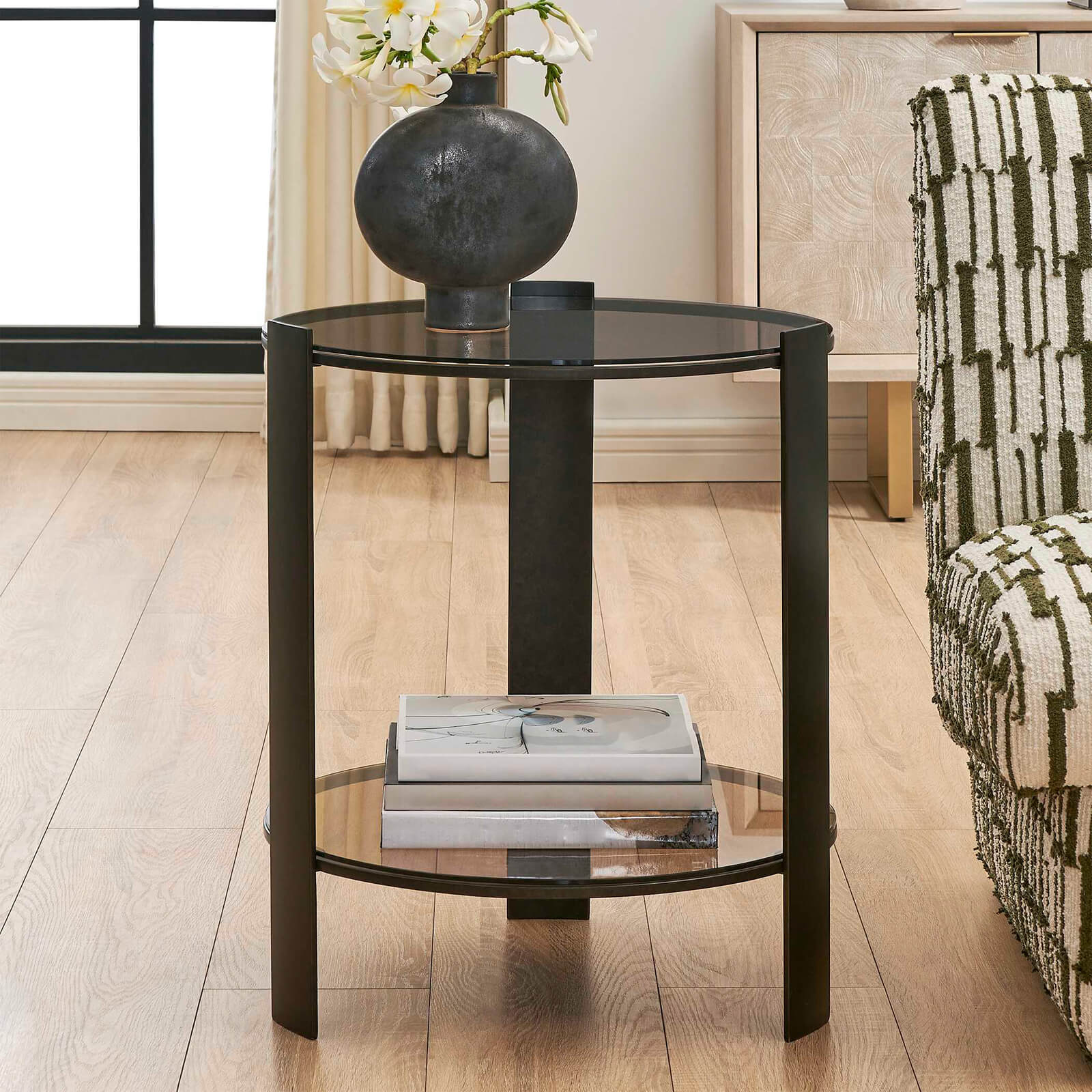 Hanson Side Table in Bronze and Dark Glass by Uttermost