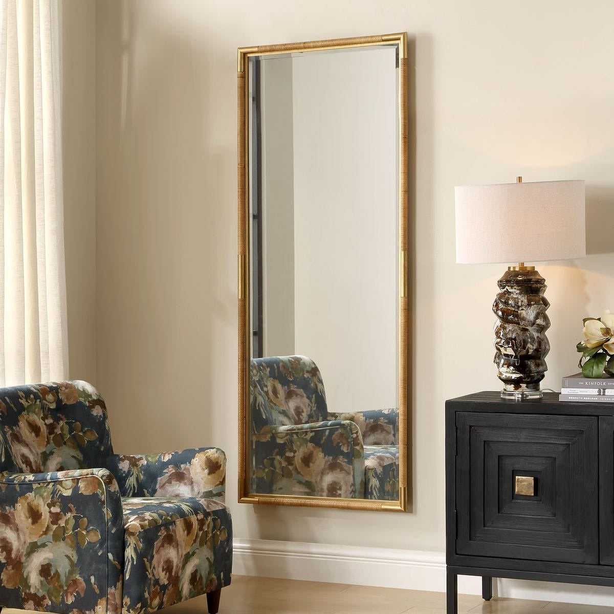 Kampar Full Length Rattan Tall Mirror by Uttermost