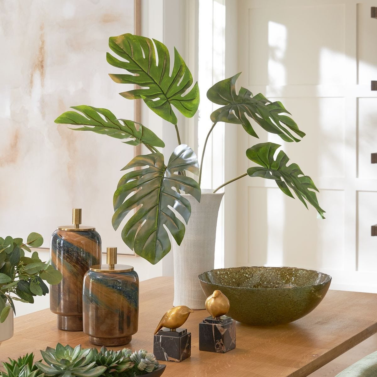 Muse Monstera Centerpiece Vase in White by Uttermost