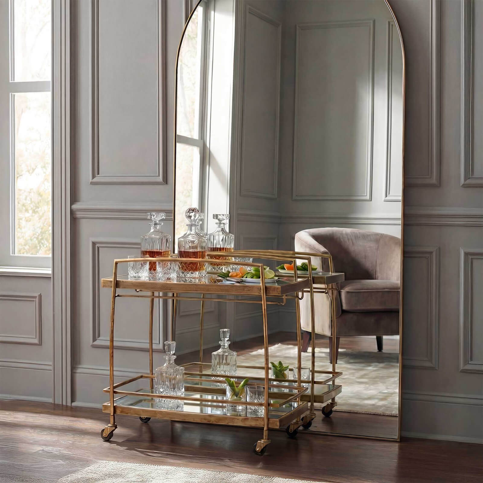 Scarritt Antique Brass Bar Cart by Uttermost