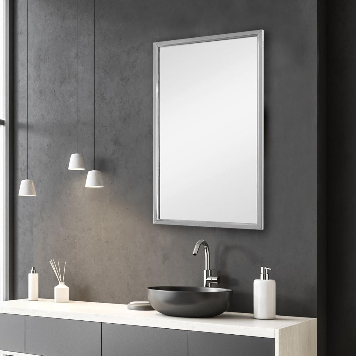 Simple Rectangular Mirror Silver by Keiichi