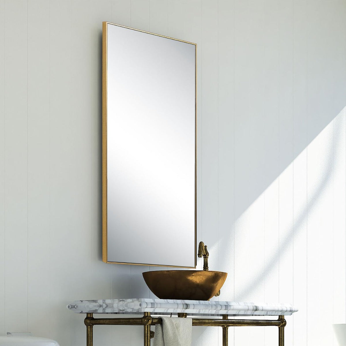 Slim Frame Rectangular Midi Mirror in Gold by Keiichi