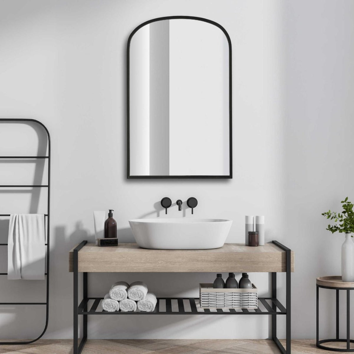 Aydyn Arched Mirror in Black by Keiichi