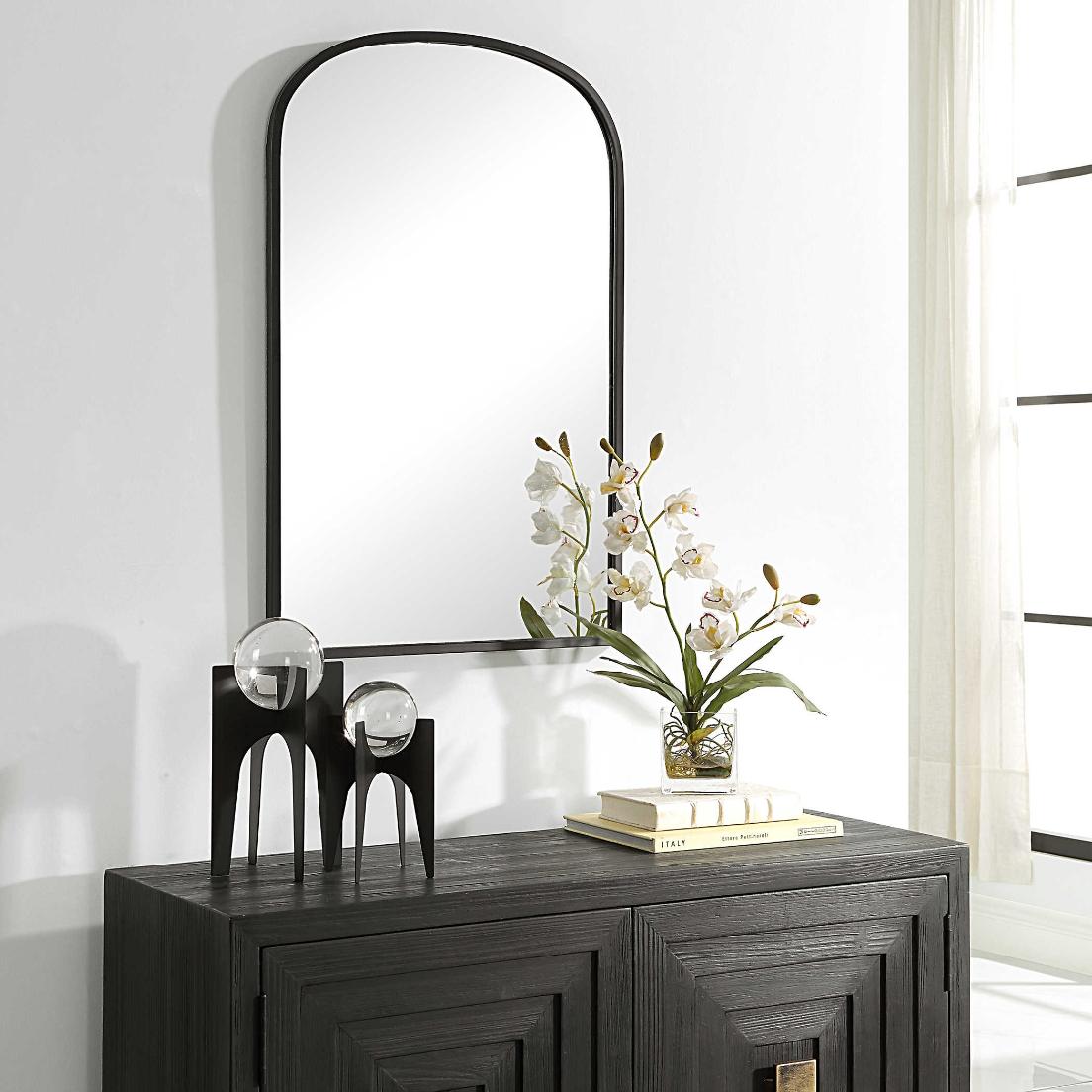 Aydyn Arched Mirror in Black by Keiichi