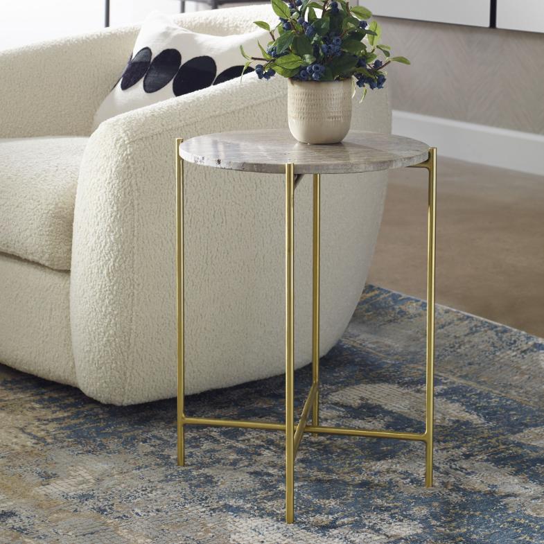 Travertine Top Side Table by Keiichi