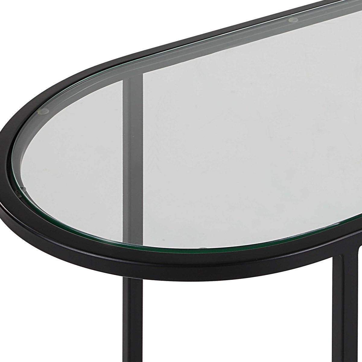 Slide Nesting Side Tables Black and Glass by Keiichi