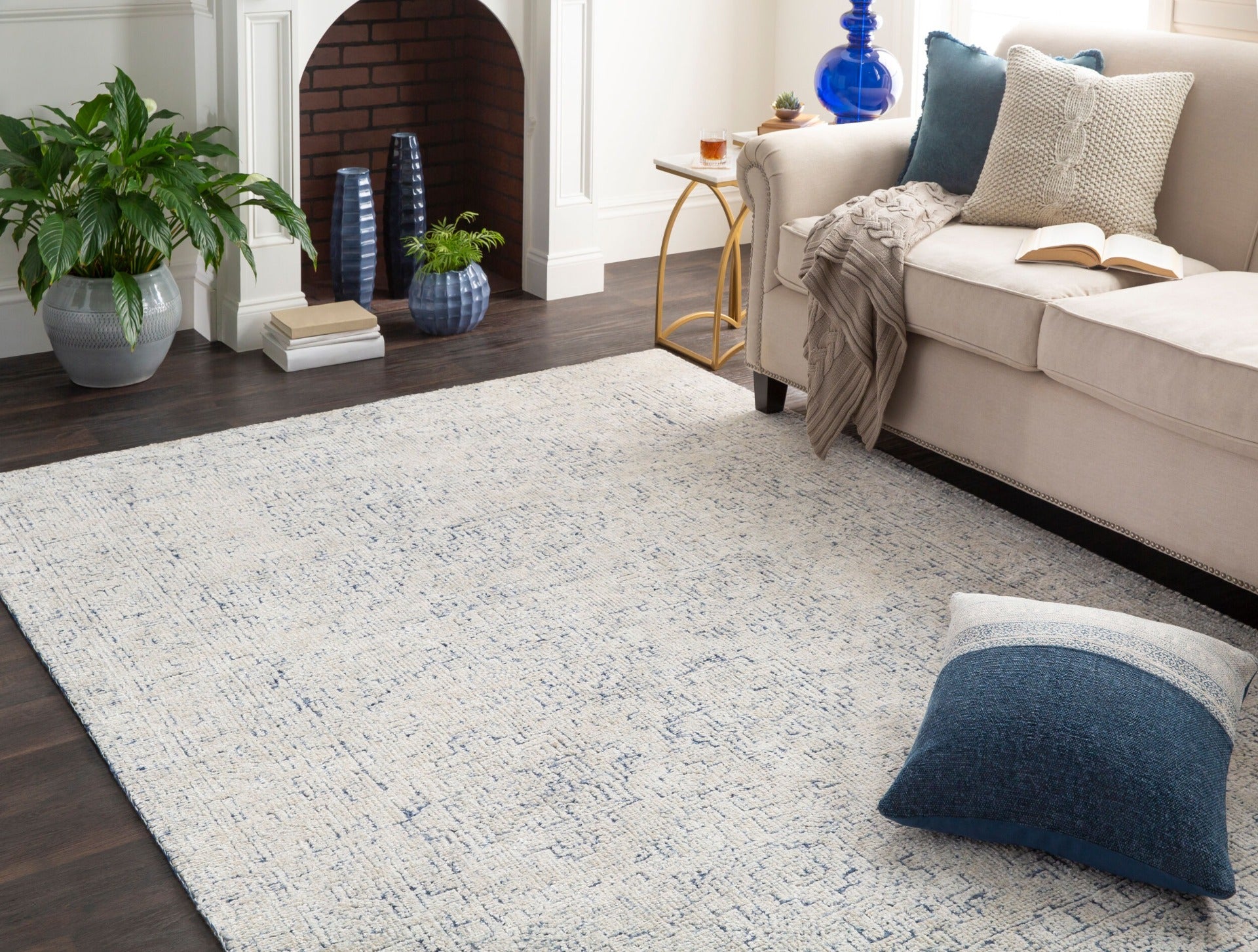 Washed Cotton Velvet Woven Cushion in Ocean by Keiichi