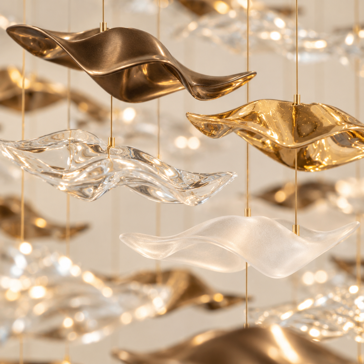 Aurea Bronze , Clear , Gold & Frosted Glass Pendant Light - 300cm Decorum Collection