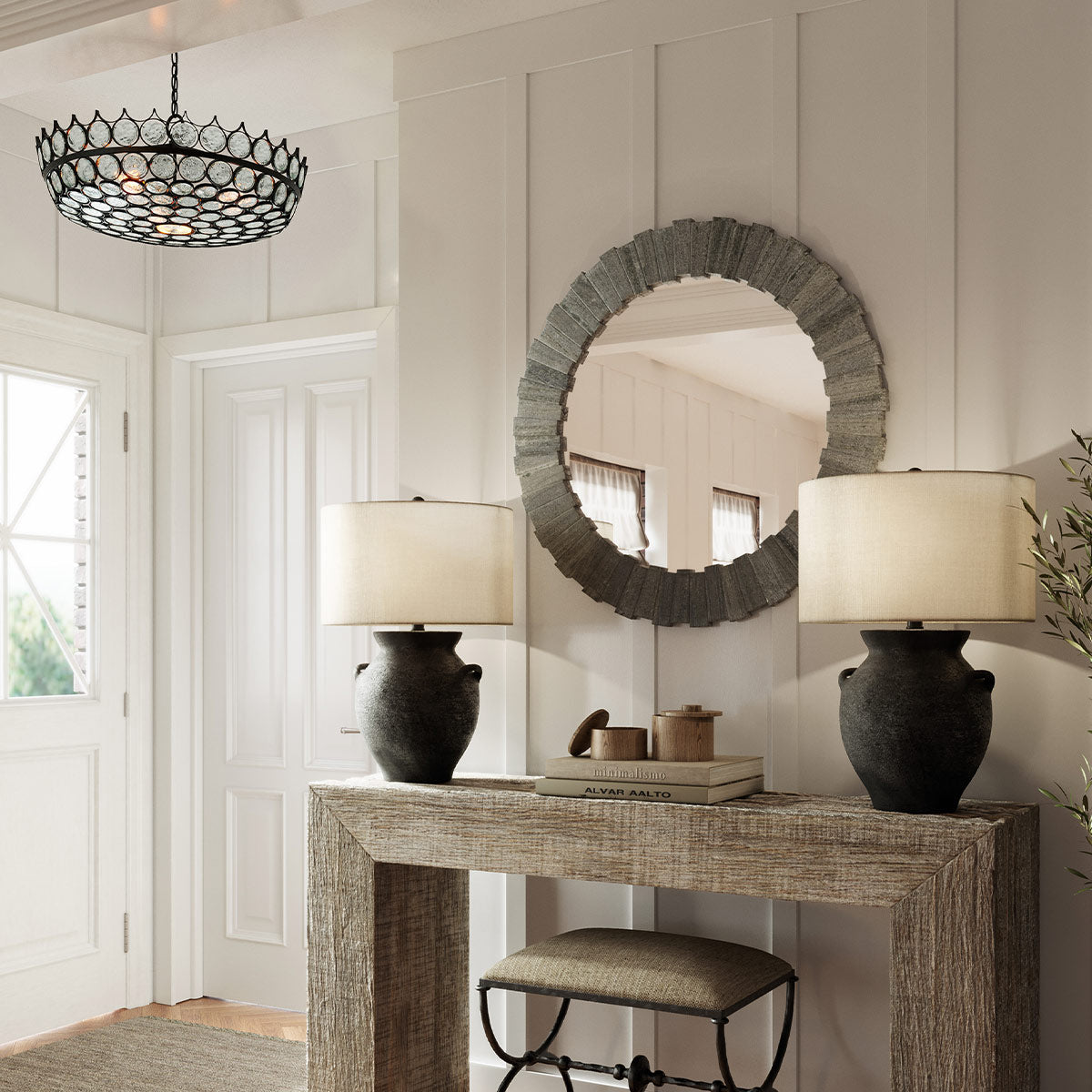 Augustus Bronze Chandelier with Clear Glass Discs by Currey & Company