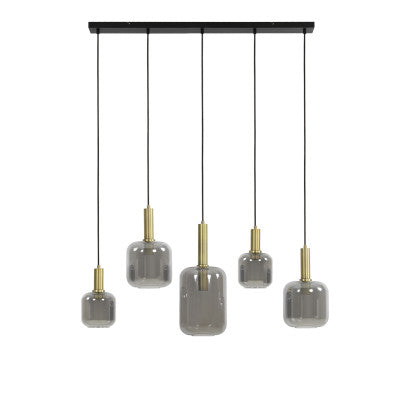 Lekar Antique Bronze & Smoked Glass 5 Light Dining Light Light & Living