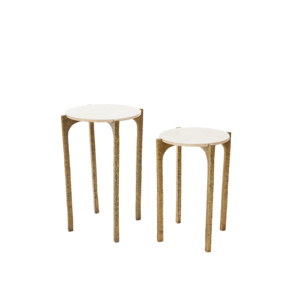 Kanae Travertine Sand & Antique Bronze Side Table - Set of 2 Light & Living