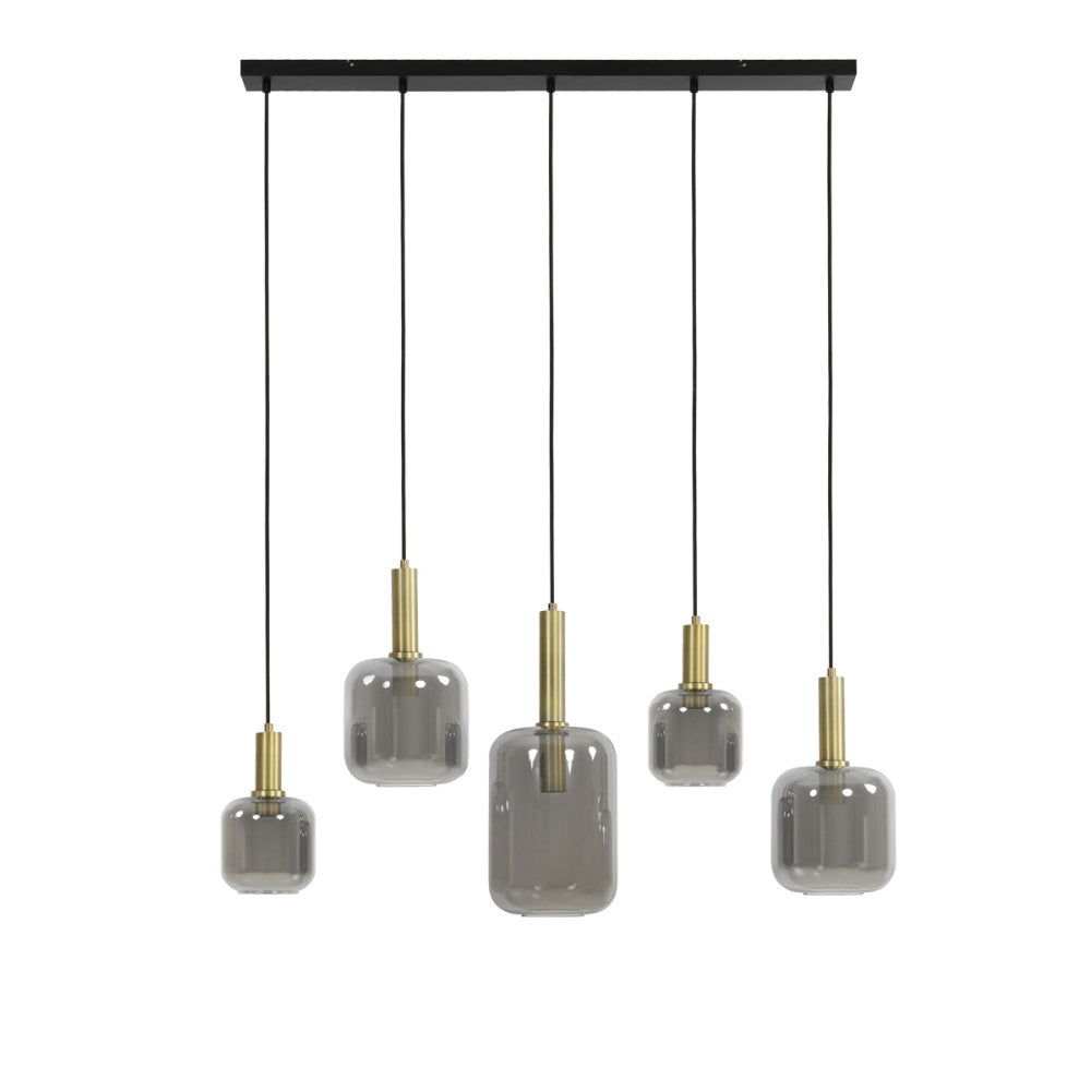 Lekar Antique Bronze & Smoked Glass 5 Light Dining Light Light & Living